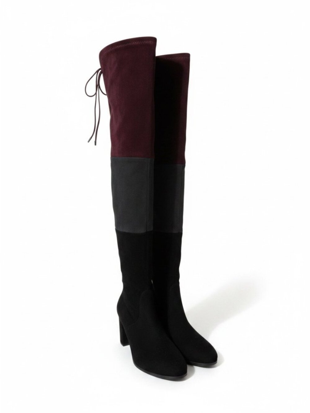 Voki Design ANNA‑22 Colorblock Knee Boots – Burgundy/Gray/Black – Size 11